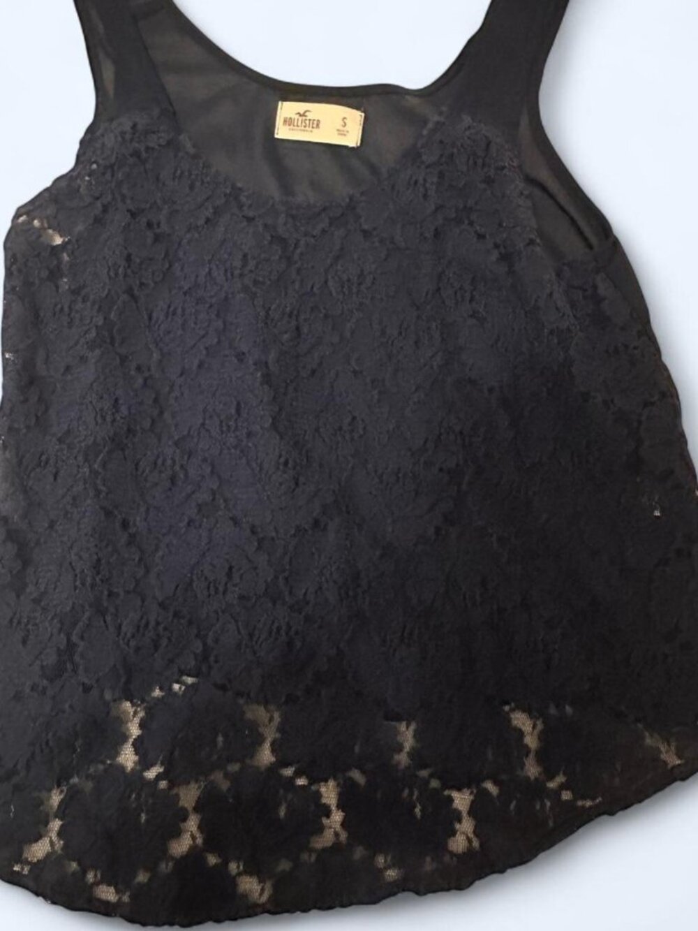 Hollister Navy Lace Tank Top Sheer Mesh Back Small